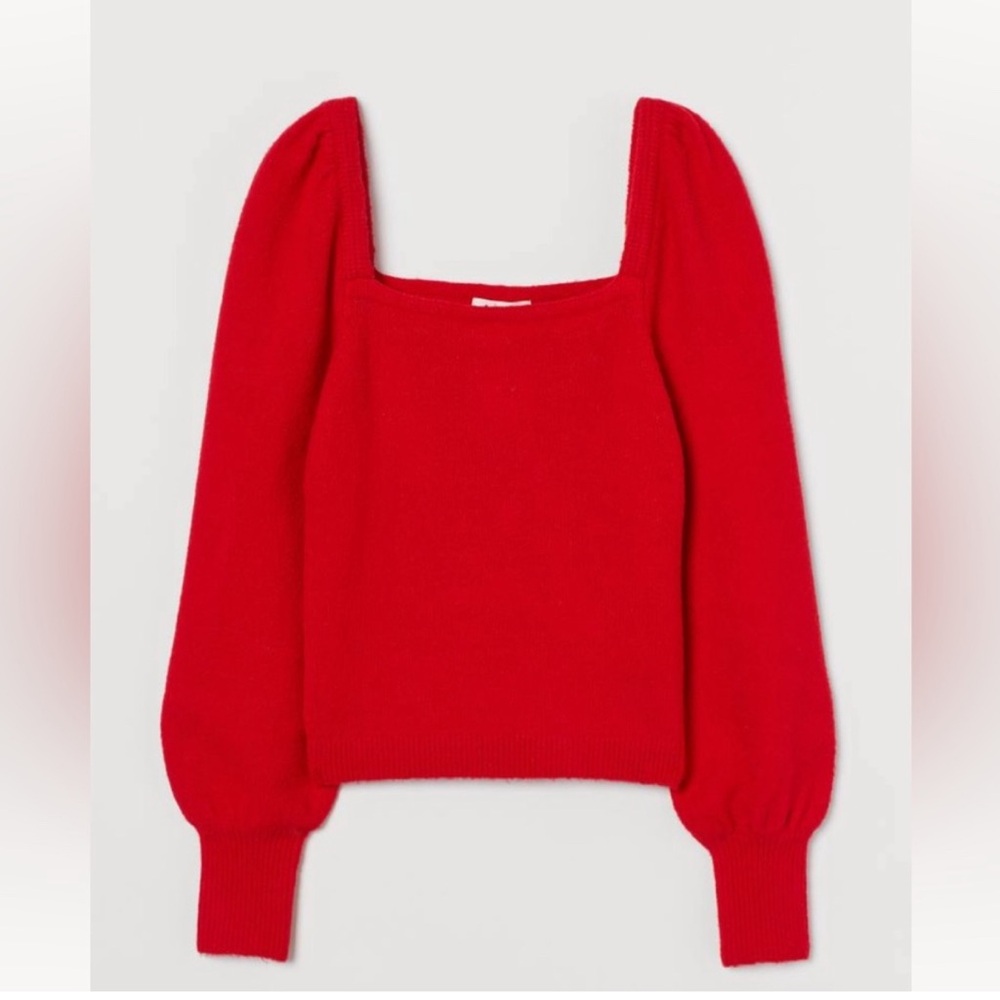 Red H&M Puff sleeve Longsleeve Sweater Women Small